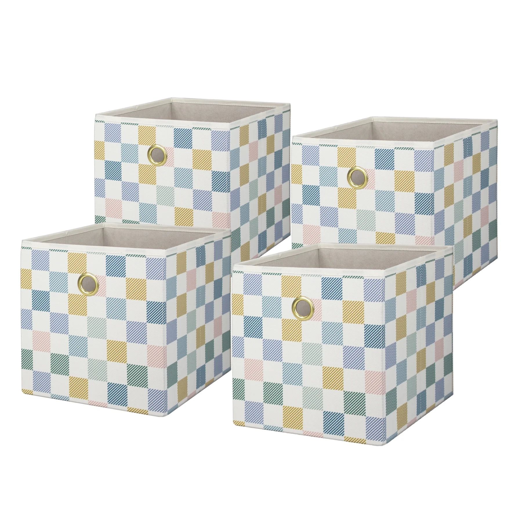 Mainstays Collapsible Fabric Cube Storage Bins (10.5" x 10.5"), 4 Pack, Multi Check | Walmart (US)