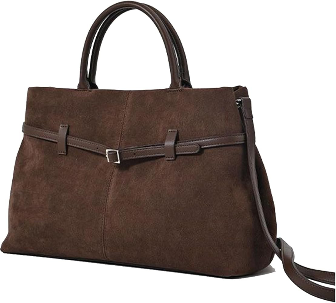 Suede Tote Bag for Women,Slouchy Hobo shoulder handbag Faux Suede with Genuine Cowhide (suede A-c... | Amazon (US)