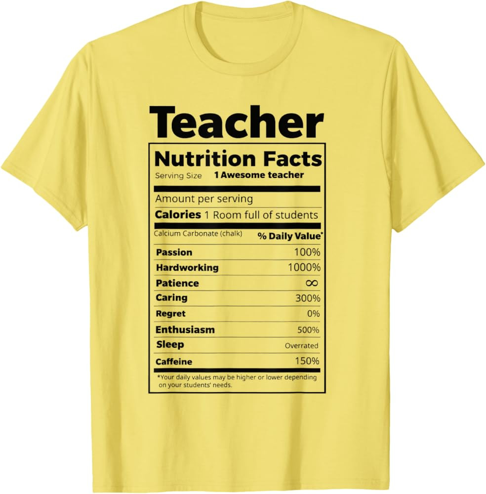 Thanksgiving Christmas Funny Teacher Nutrition Facts Labels T-Shirt for Men Women | Amazon (US)