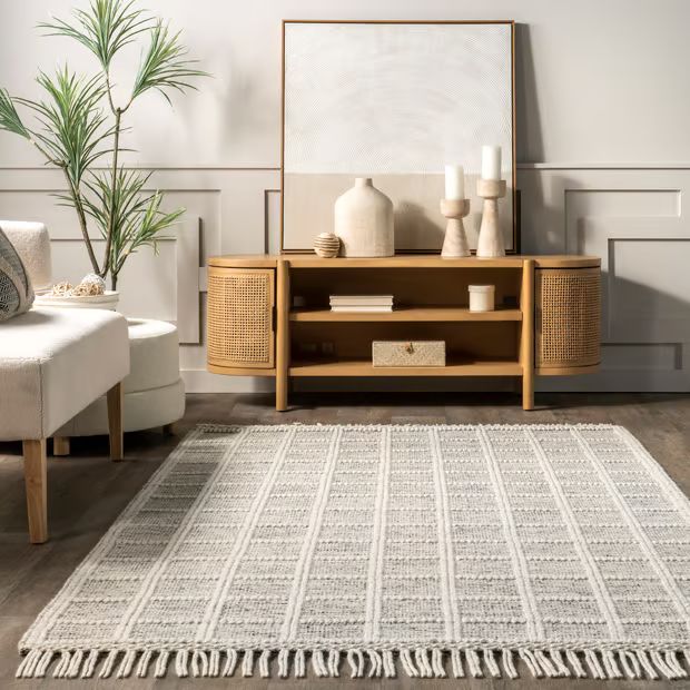 Ivory Filomena Wool Striped Area Rug | Rugs USA