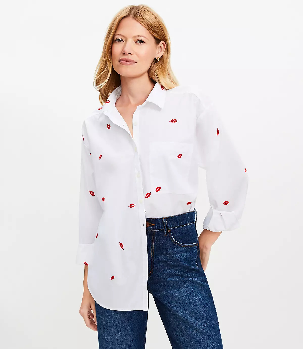 Lips Everyday Oversized Pocket Shirt | LOFT