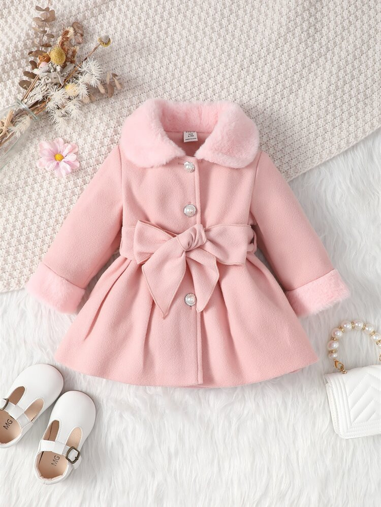Baby Borg Collar Belted Coat | SHEIN