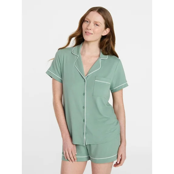 Joyspun Women's Dreamy Soft Collection Notch Collar Top and Shorts Pajama Set, 2-Piece, Sizes XS-... | Walmart (US)