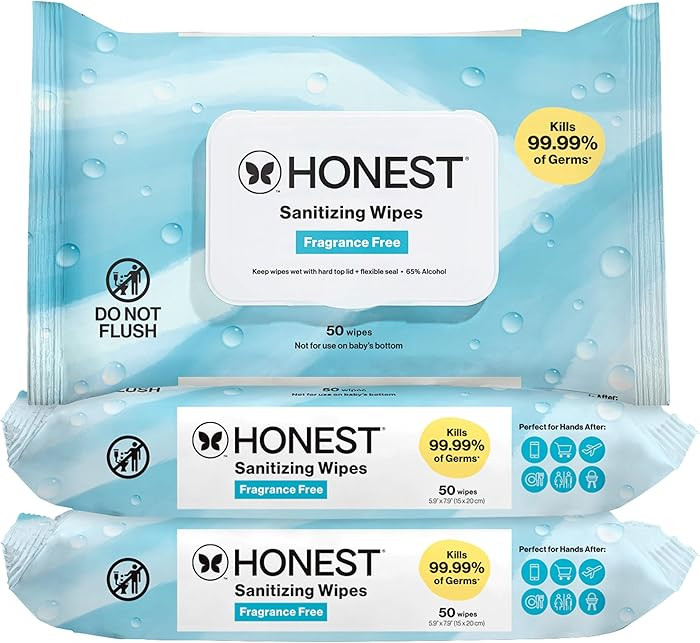The Honest Company Fragrance-Free Sanitizing Alcohol Wipes, Antibacterial with Aloe, Kills 99% of... | Amazon (US)