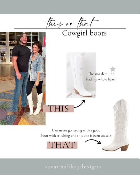 This or that cowgirl boot edition. Both are so cute and great for any concert! #country #concert #cowgirl #cowboy #boots

#LTKSeasonal #LTKstyletip #LTKtravel