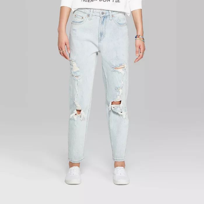 Women&#39;s High-Rise Distressed Taper Mom Jeans - Wild Fable&#8482; Light Wash 6 | Target