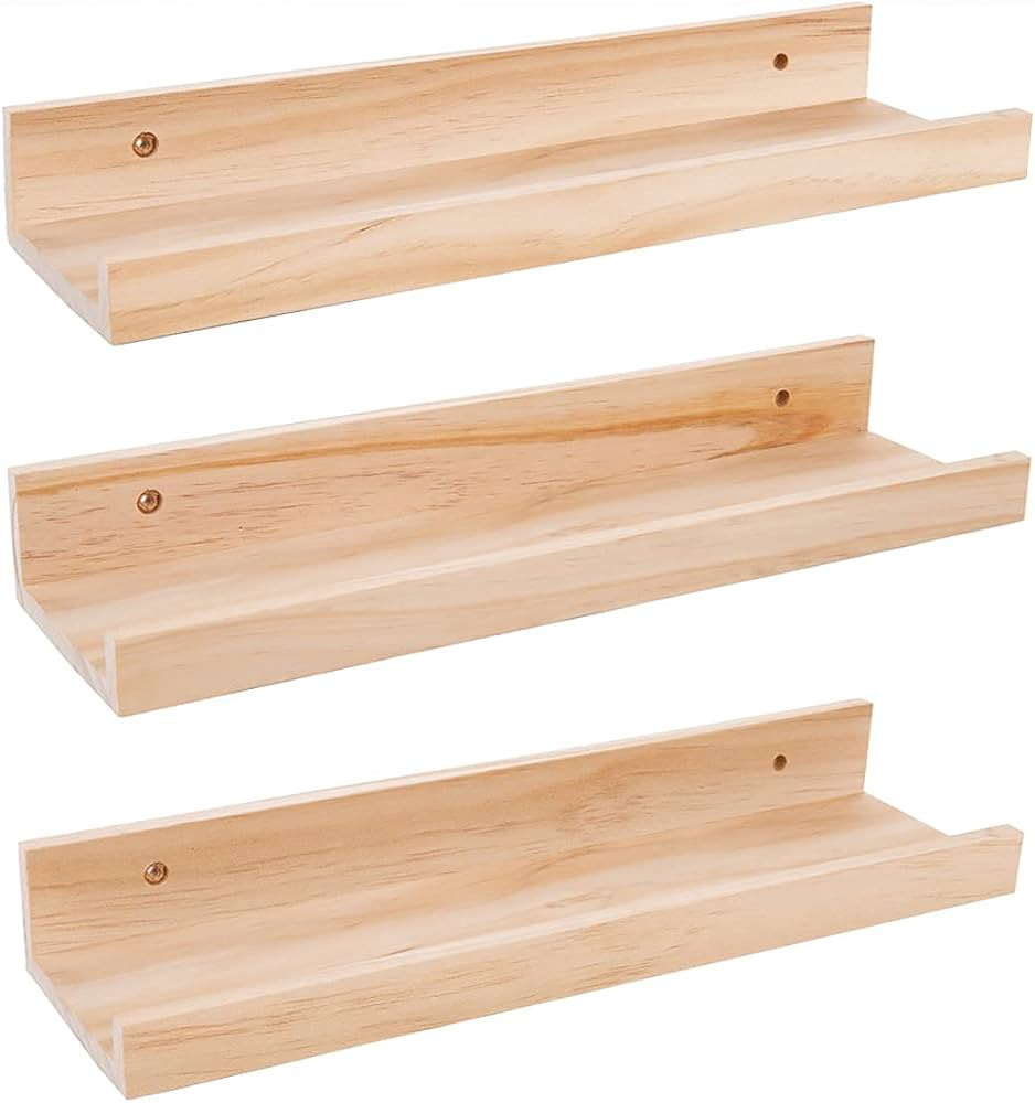 MBYD 16 Inch Floating Shelves Natural Wood, Wall Mount Picture Ledge Wooden Wall Shelf for Bedroo... | Amazon (US)