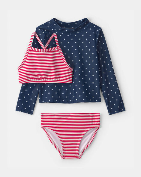Toddler Girl 3-Piece American Flag Rashguard Swimsuit Set - Red/White/Blue | Carter's Inc