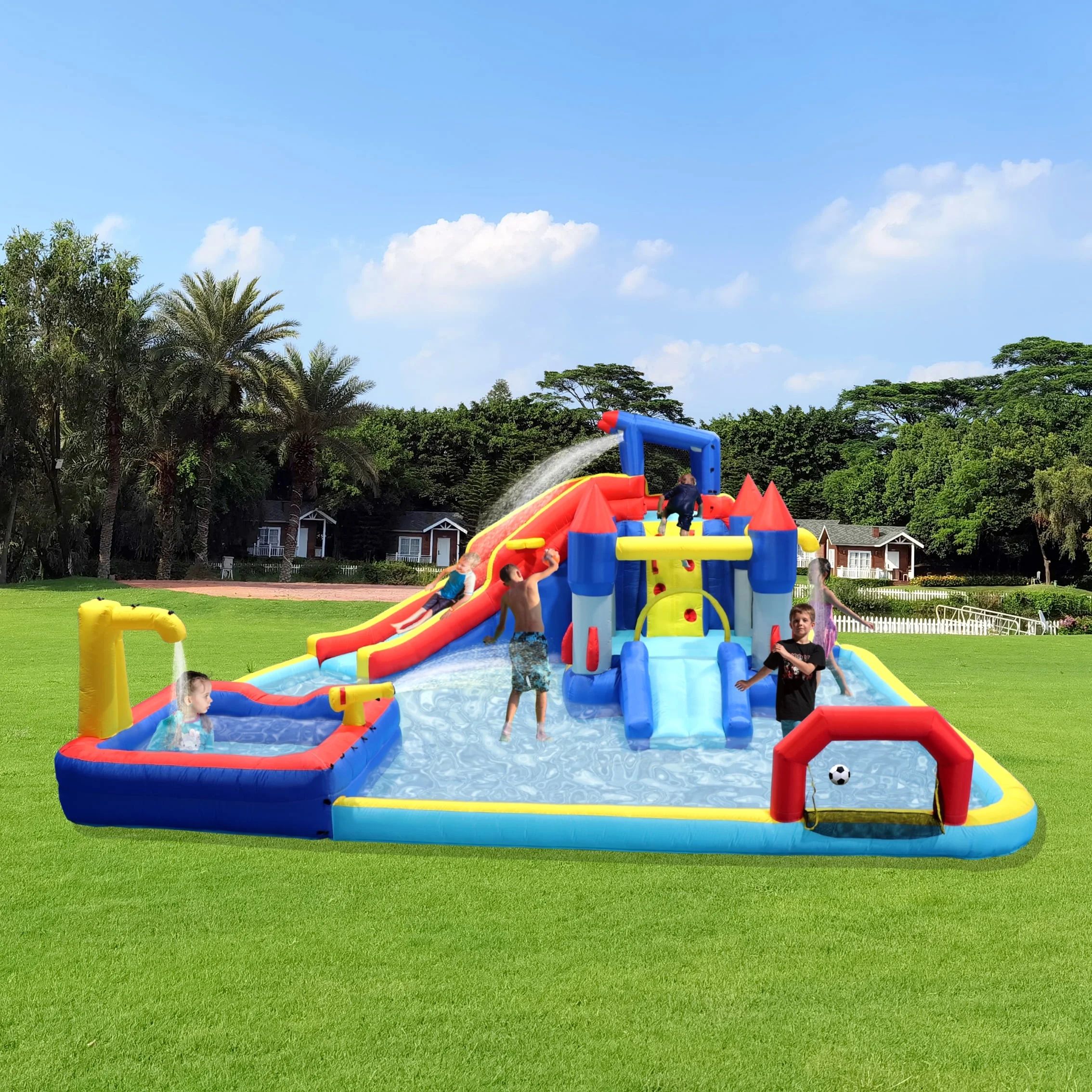 10 in 1 Inflatable Water Slide Kids Bounce House with Splash Pool & Water Gun & Basketball & Clim... | Walmart (US)