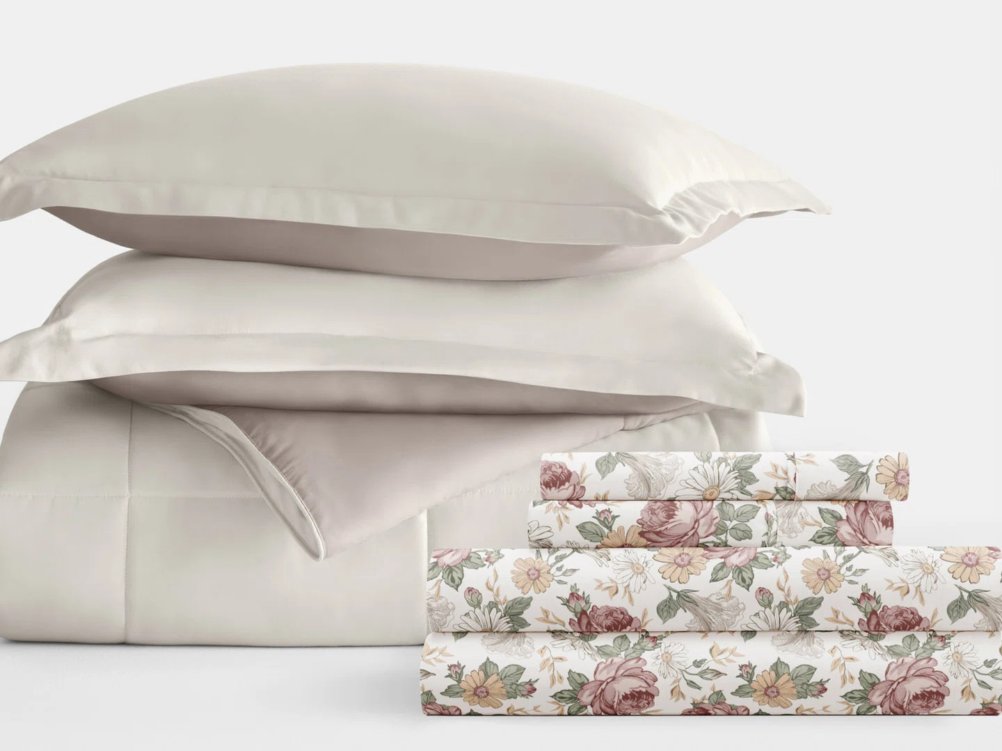 IEnjoy Home 7-Piece Reversible Bedding Bundle - Solid Comforter and Patterned Sheet Set & Reviews... | Wayfair North America