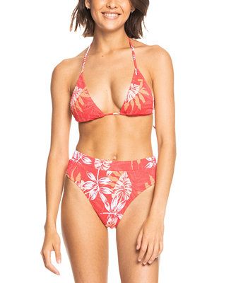 Roxy Juniors' Seaside Tropics Printed Smocked Triangle Bikini Top & High-Waist Bottoms & Reviews ... | Macys (US)