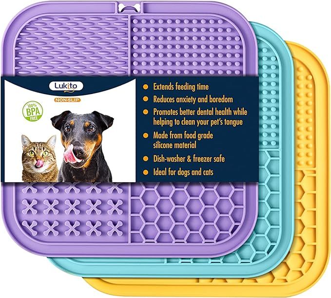 LUKITO 3PCS Licking Mat for Dogs & Cats with Suction Cups, Dog Peanut Butter Lick Pads for Anxiet... | Amazon (US)