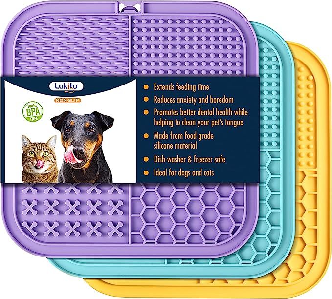 LUKITO 3PCS Licking Mat for Dogs & Cats with Suction Cups, Dog Peanut Butter Lick Pads for Anxiet... | Amazon (US)