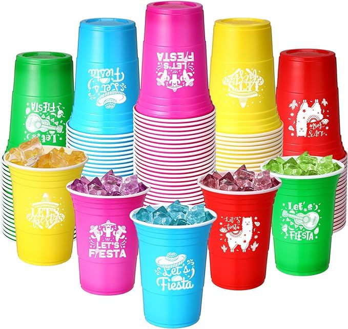 Ziliny 50 Pack Let's Fiesta Plastic Cups, 16 oz Fiesta Disposable Cups Mexican Party Hot Cold Dri... | Amazon (US)