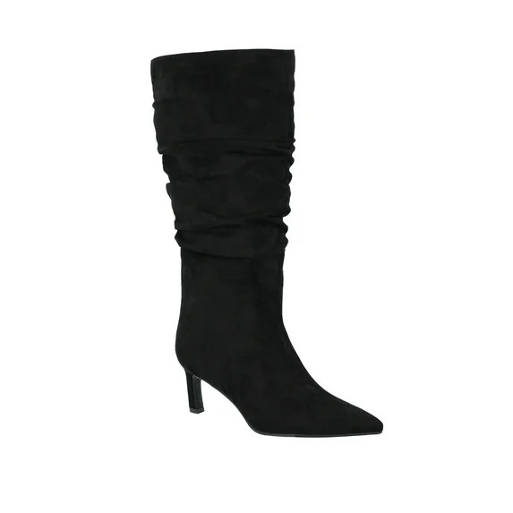 Time and Tru Women's Faux Suede Slouch Boots with Kitten Heels, Wide Width Available | Walmart (US)