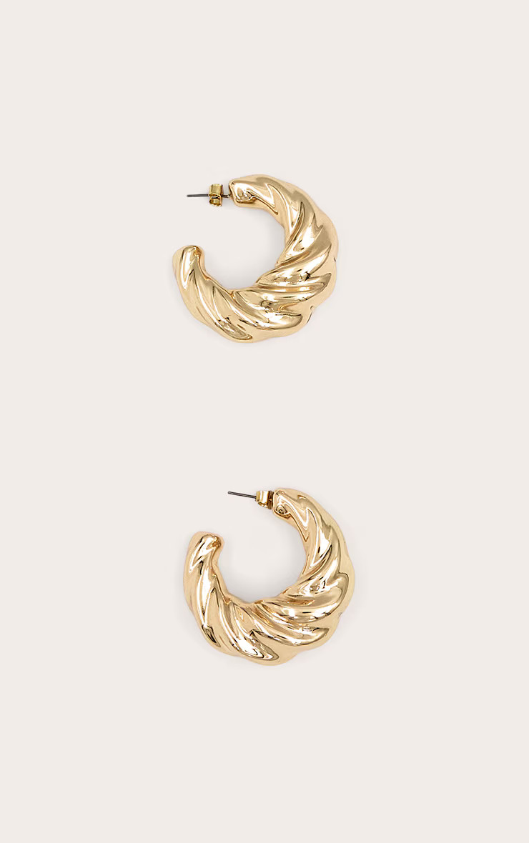 Gold Twist Detail Hoop Earrings | PrettyLittleThing US
