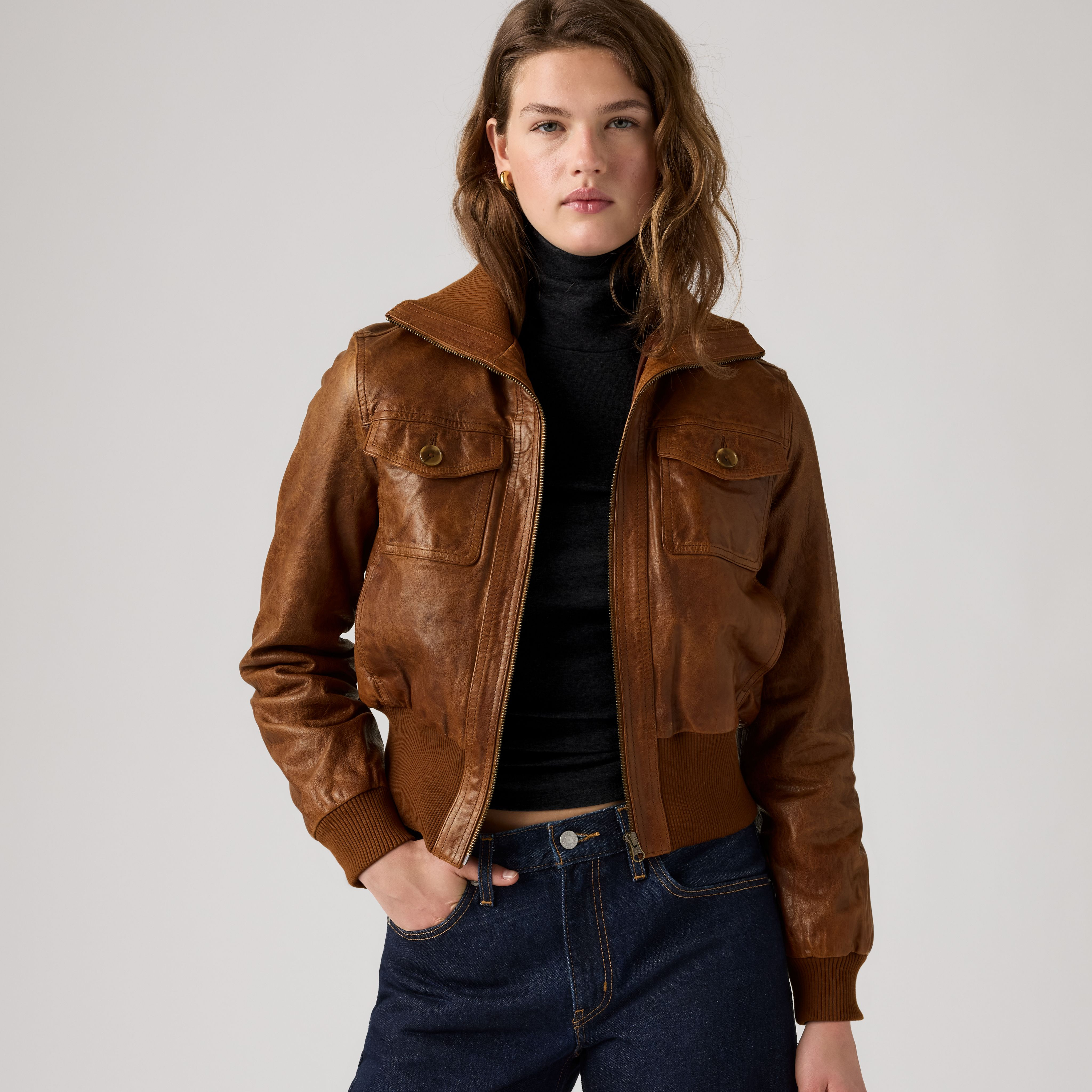 Levi's Kira Shrunken Leather Bomber Jacket - Women's S | Levi's US