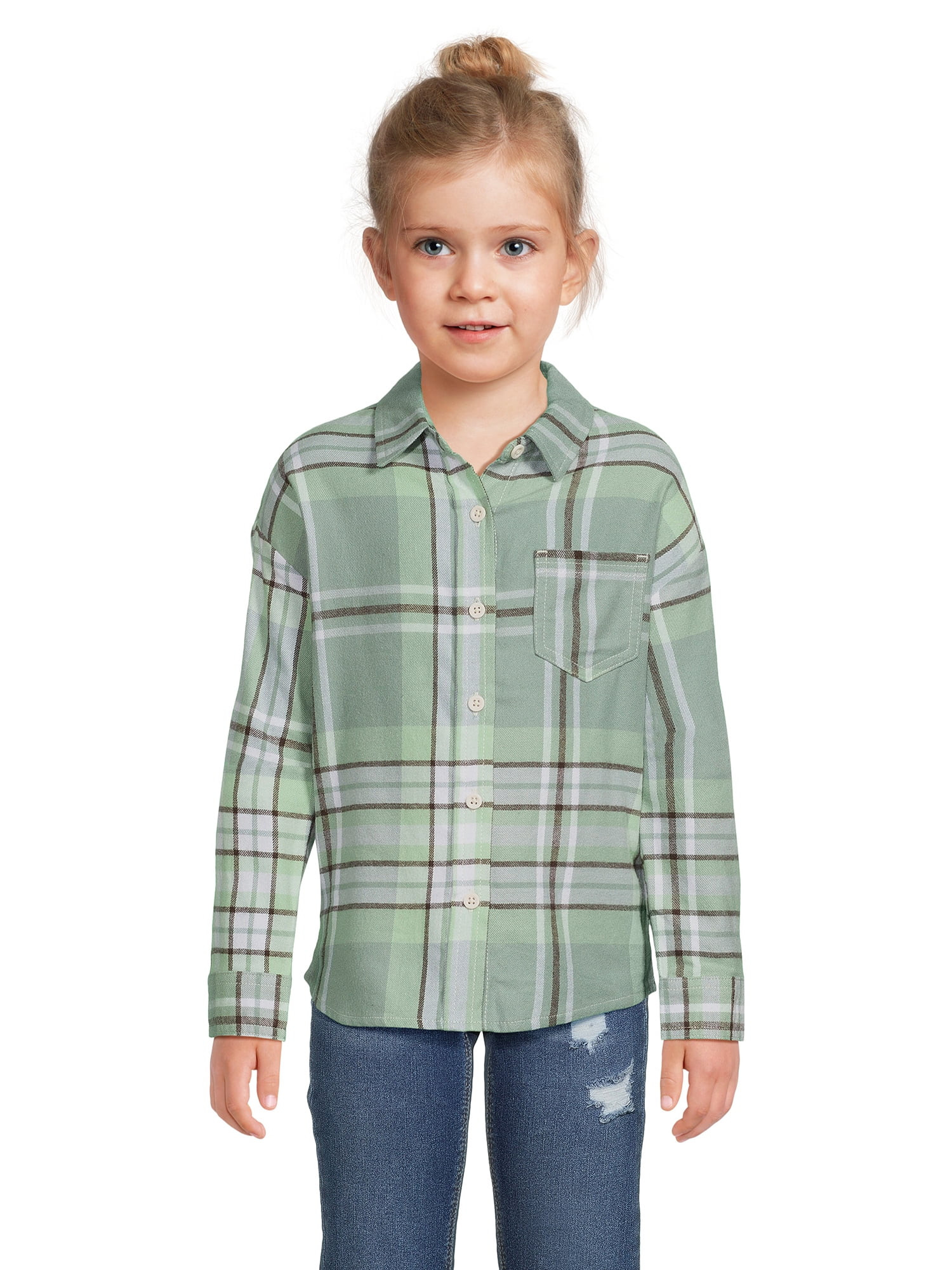 Wonder Nation Girls Long Sleeve Flannel, Sizes 4/5-18 & Plus | Walmart (US)