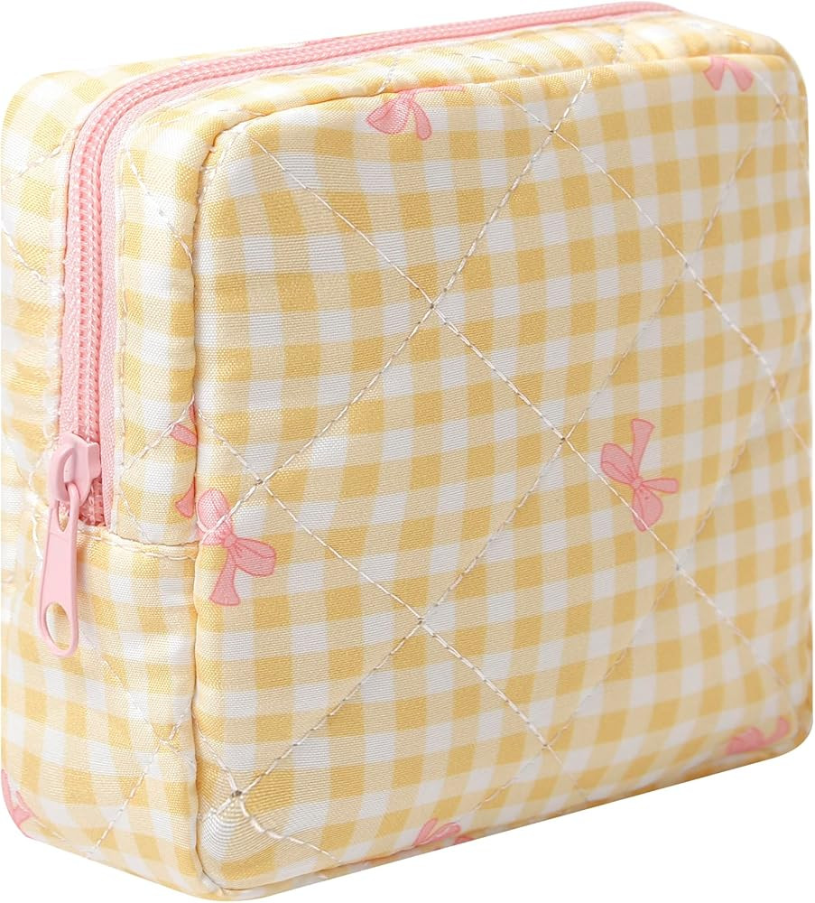 Small Cotton Makeup Bag for Purse Cosmetic Bag with Compartments, Aesthetic Travel Toiletry Pouch... | Amazon (US)
