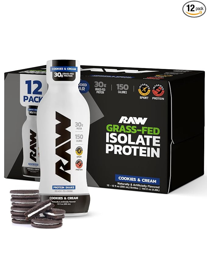 RAW Ready-to-Drink Protein Shake, Cookies & Cream - RTD Protein Drinks with Grass-Fed Whey Isolat... | Amazon (US)