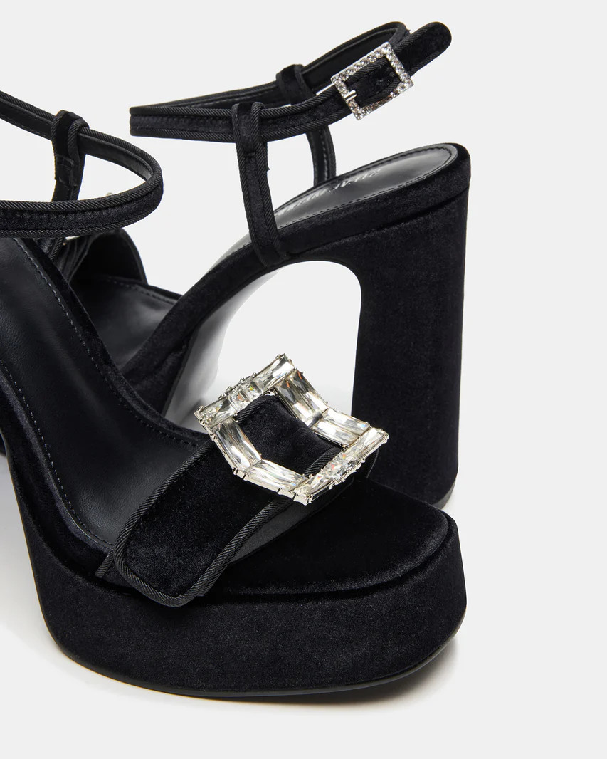 LIANDRA Buckle Black Velvet Women's Platform Square-Toe Strappy Heel | Steve Madden (US)