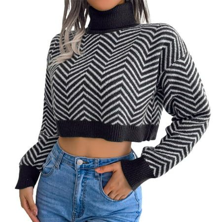 bangyoudaoo Women Turtleneck Sweater Relaxed Striped Cropped Sweater | Walmart (US)