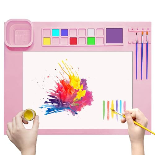 SOQKEEN Silicone Craft Mat, 20"×16" Silicone Craft Painting Mat Collapsible Non-Stick Sheet for Crafting Watercolour Painting Cutting Art Creation Clay and DIY Projects (Pink) | Amazon (US)
