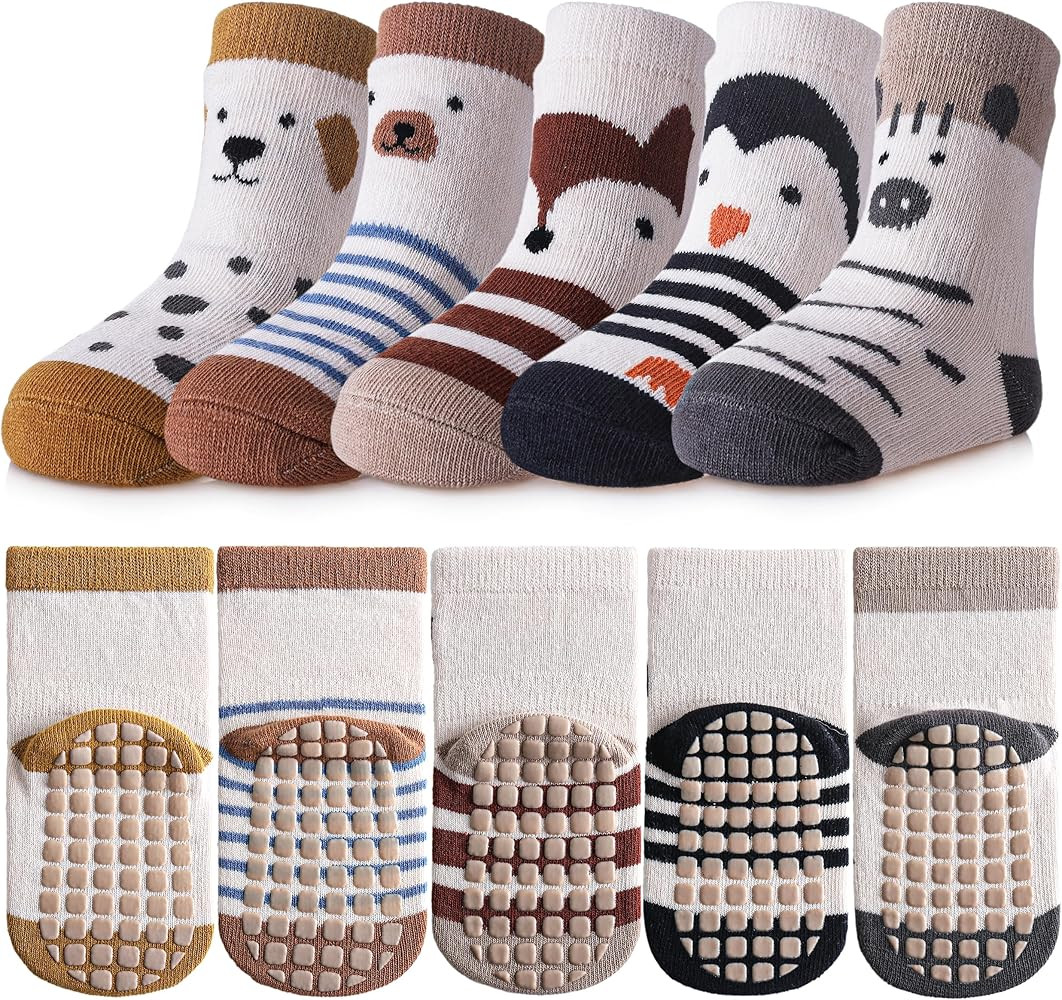 TRUEHAN 5 Pairs Toddler Non Slip Socks with Grips Baby Socks for Kids Girls Boys | Amazon (US)