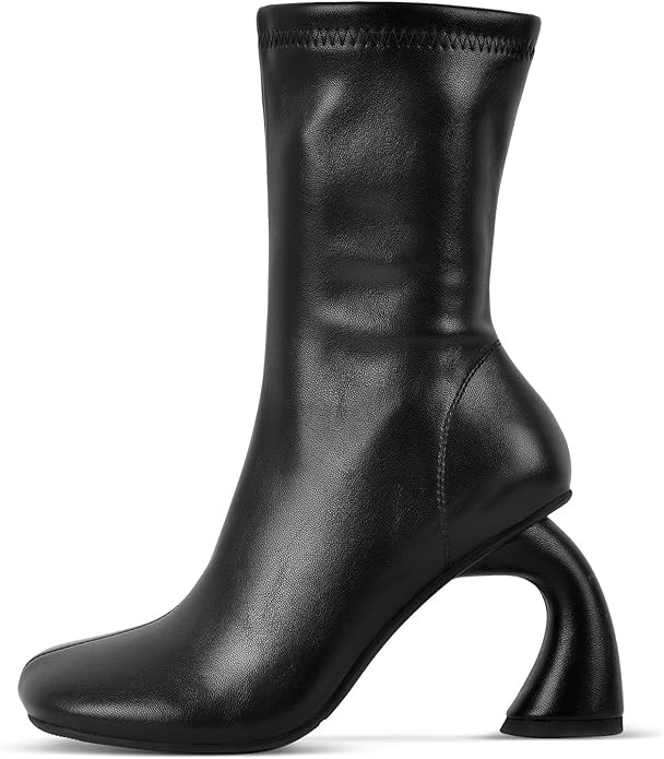 Women's Sculpted Heel Ankle Boots, 3.74 Inch High Heel Fashion Booties with Side Zip, Square Toe ... | Amazon (US)
