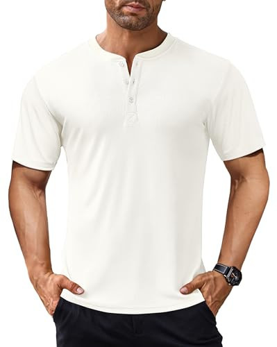 COOFANDY Men Short Sleeve Muscle Shirts Slim Fit Henley T Shirts Gym Workout Athletic Tee Shirts, White, Medium | Amazon (US)