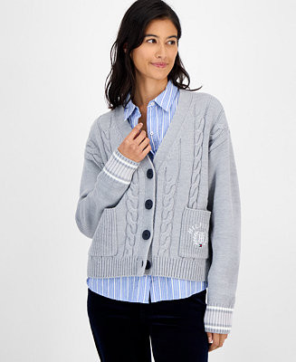 Women's Cable-Knit Varsity Cardigan | Macy's