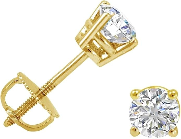 1 Ct Round Cut Natural Diamond VVS1 Stud Earrings Solid14K Yellow Gold Screw Back Earrings Best F... | Amazon (US)