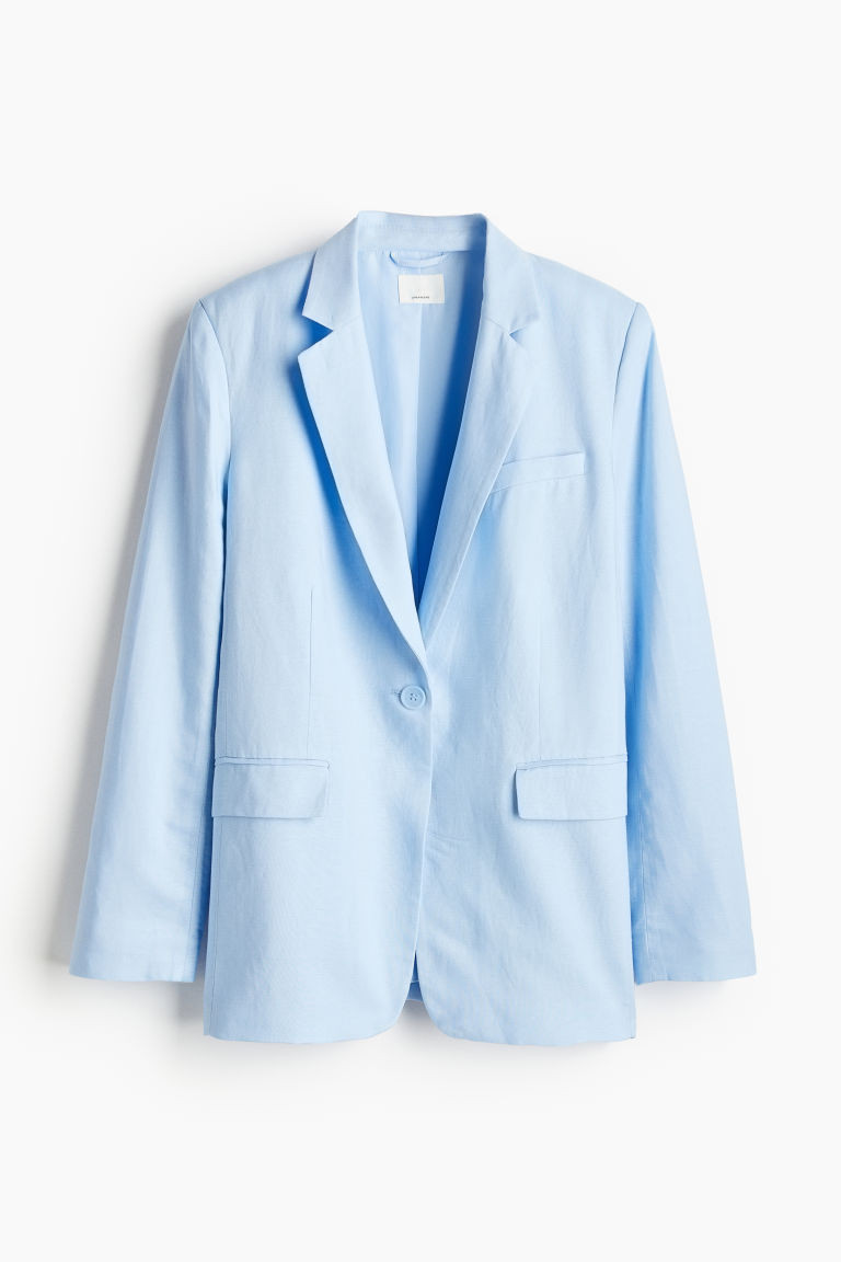H & M - Linen-blend Blazer - Blue | H&M (US + CA)