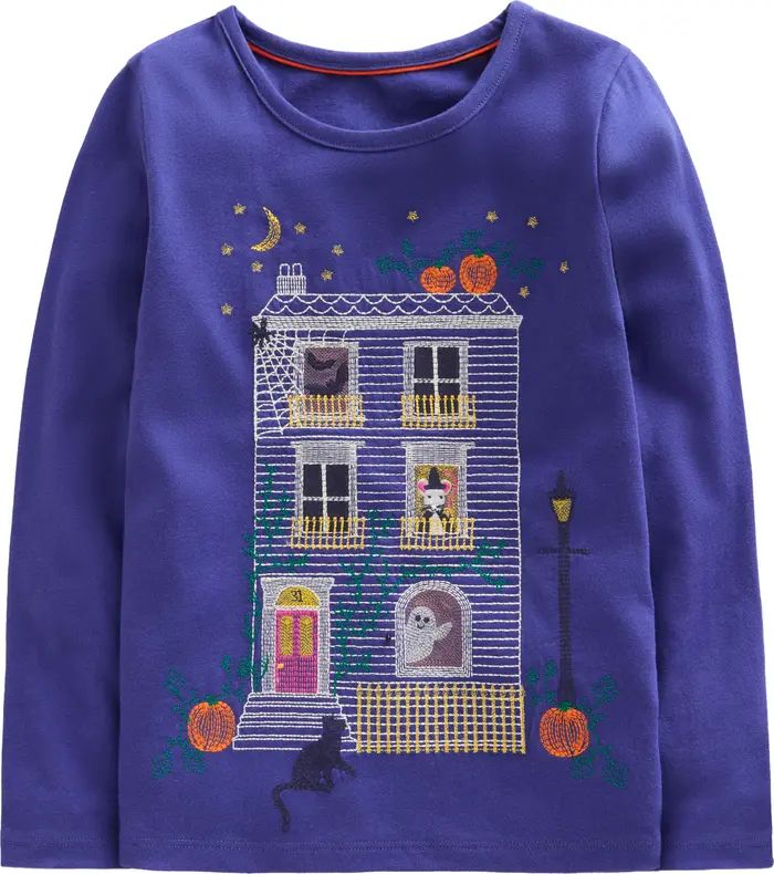 Mini Boden Kids' Halloween Embroidered Long Sleeve Cotton Graphic T-Shirt | Nordstrom | Nordstrom
