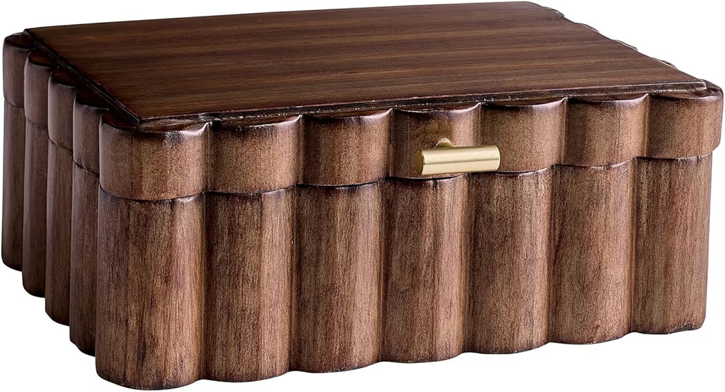 Scalloped Wooden Jewelry Storage Box – Multi-Functional Decorative Organizer for Elegance | Amazon (US)
