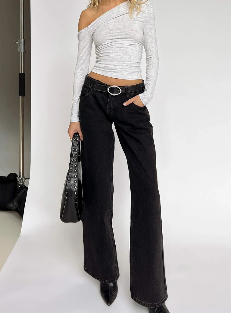 Ellanor Low Rise Straight Leg Jean Washed Black | Princess Polly US