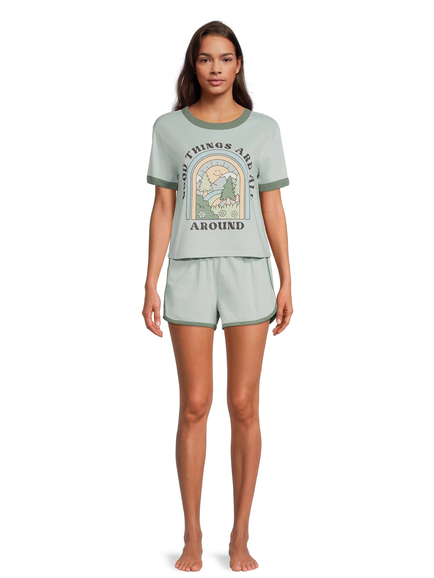 Good Things Women's Ringer Tee and Short Sleep Set, 2-Piece | Walmart (US)