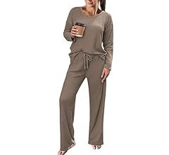 Ekouaer Womens Waffle Knit Pajama Sets Long Sleeve Top and Wide Leg Pants Matching Lounge Sets wi... | Amazon (US)