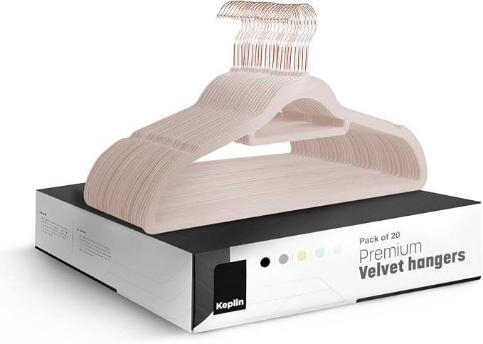 KEPLIN Velvet Hangers 20 Pack - Non-Slip Clothes Hangers with Tie Bar & 360° Hook - Durable & St... | Amazon (UK)