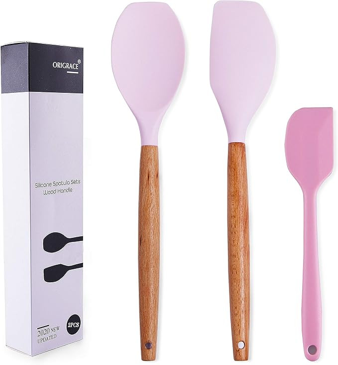 Heat Resistant Silicone Spatulas Set for Nonstick Cookware, Portable Wooden Handle Spatulas Pink,... | Amazon (US)