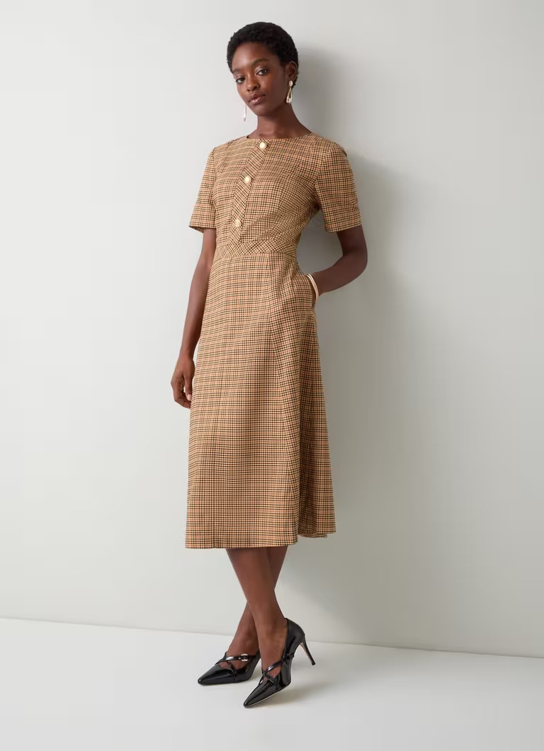 Julia Brown Tweed Check Button Dress | L.K. Bennett (UK)