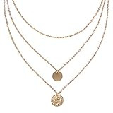 SCIONE Layered Necklace 14k Gold Plated Hammered Disc Choker Multilayer Gold Necklaces for Women Gir | Amazon (US)