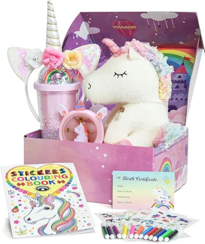 Toylink Unicorn Gift for Girls Toy Age 3 4 5 6 7 8 with Stuffed Animal Water Bottle Night Light Necklace Headband DIY Color Book Pen, Christmas Birthday Gifts Idea Toys for Little Girl 3-10 Years Old | Amazon (US)