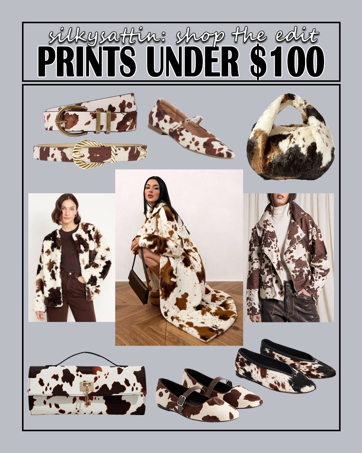 Shop the Edit: Cow Prints Under $100

Whoever said prints are considered a neutral color is a winner in my book! It’s one of my favorite subtle ways of taking any outfit to the next level without trying too hard. Shop these cow print articles for under $100. 

Check out my profile for two other cow print posts: one in the $100-$200 range and one over a $200 budget. With these three options, you're sure to find something you love. 

..And if that’s not enough, we have similar posts for all of the following prints too: crocodile, leopard, snake, and zebra prints! Visit my profile for all things prints.

#faux #cow #croc #crocodile #catprint #leopard #snake #zebra #calfhair #ponyhair #leather #print #pattern 

#LTKFindsUnder100 #LTKSaleAlert #LTKFindsUnder50