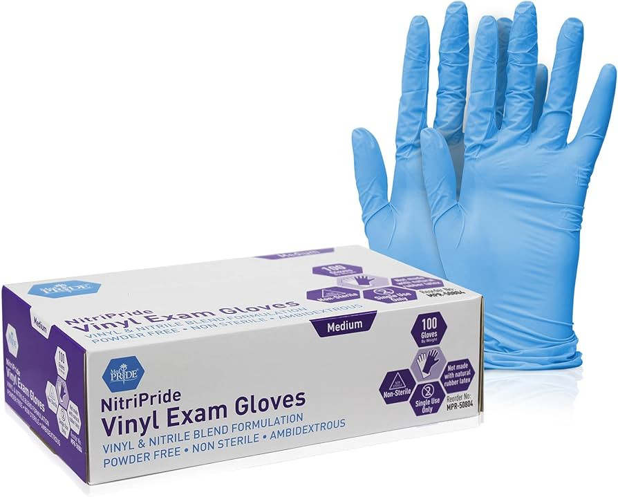 Med PRIDE NitriPride Nitrile-Vinyl Blend Exam Gloves, Medium 100 - Powder Free, Latex Free & Rubb... | Amazon (US)
