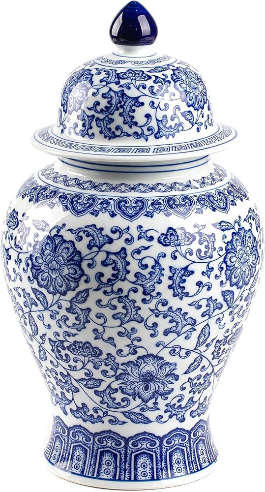 Blue and White Ginger Jar, Ceramic Chinoiserie Decorative Jars for Home, Office, Flower Vase Poce... | Amazon (US)