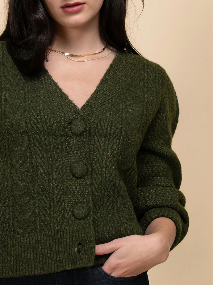 Wool-Blend Pointelle Puff-Sleeve Cardigan | Ricki's
