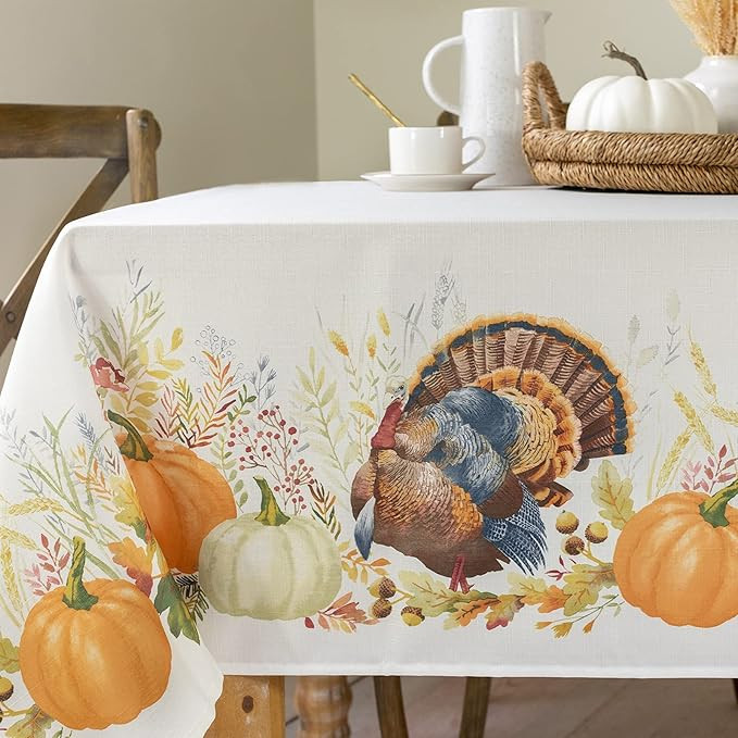 Benson Mills Autumn Printed Fabric Tablecloth for Thanksgiving, Harvest, and Fall (Thankful Turkey,  | Amazon (US)