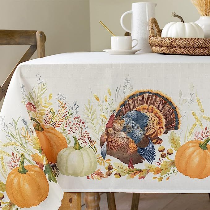 Benson Mills Autumn Printed Fabric Tablecloth for Thanksgiving, Harvest, and Fall (Thankful Turkey,  | Amazon (US)