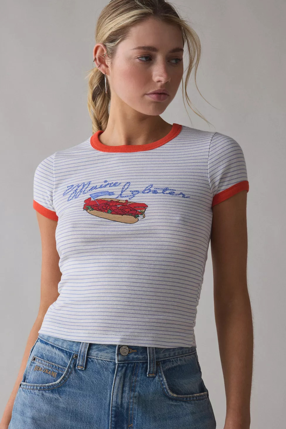 BDG Too Perfect Maine Lobster Roll Graphic Striped Ringer Baby Tee | Urban Outfitters (US and RoW)